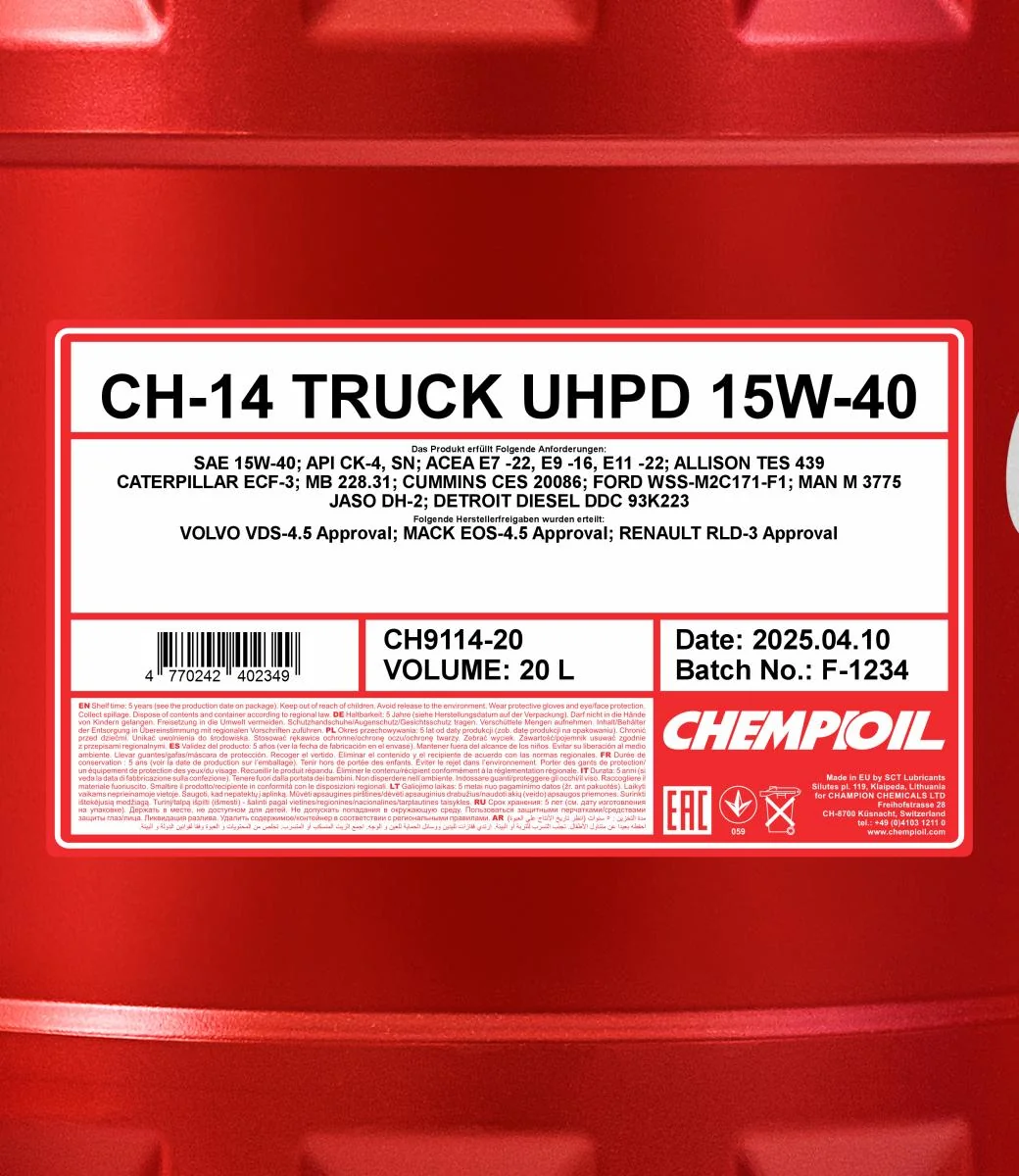 CHEMPIOIL - CH911420 - CH-14 Truck UHPD 15W-40 20L
