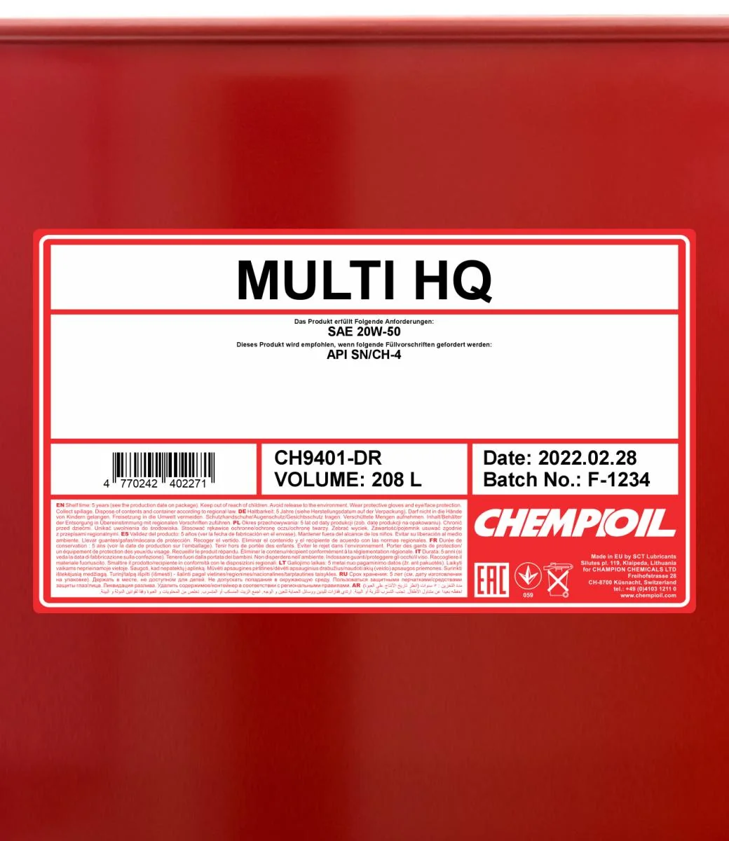 CHEMPIOIL - CH9401DR - Multi HQ 20W-50 208L