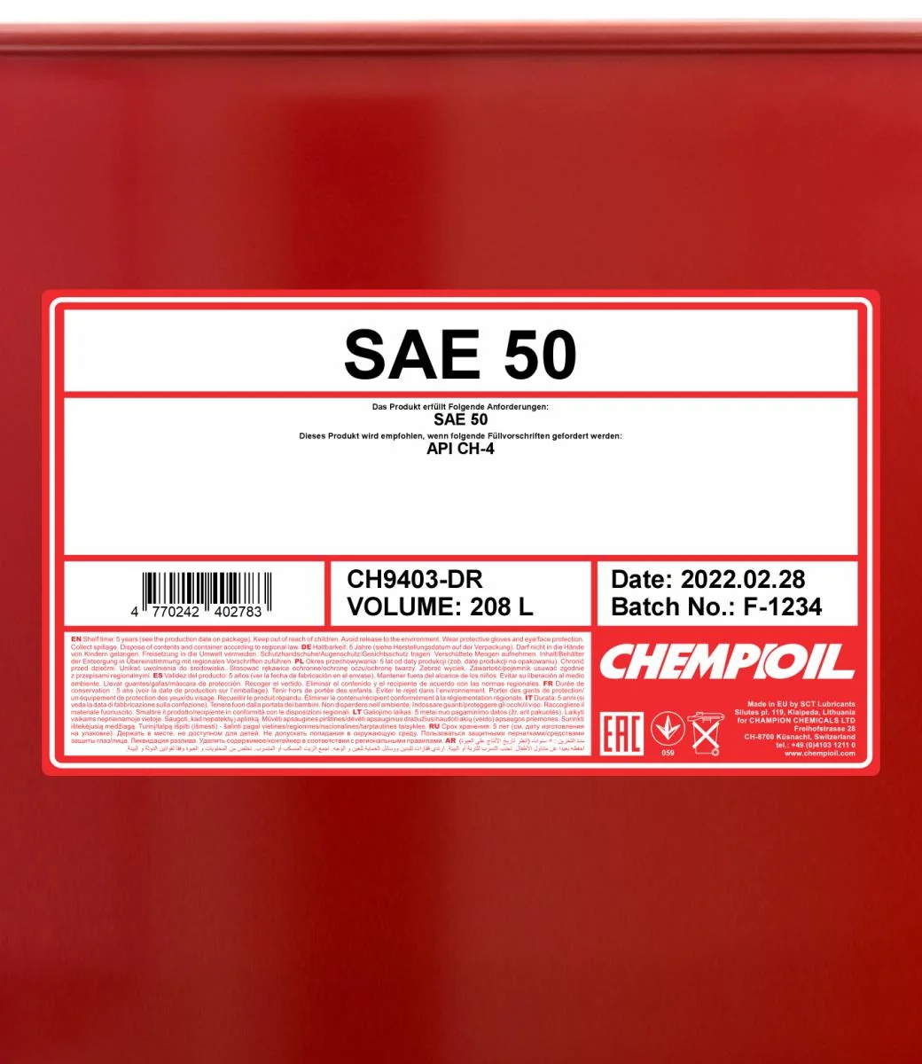 CHEMPIOIL - CH9403DR - SAE 50 208L