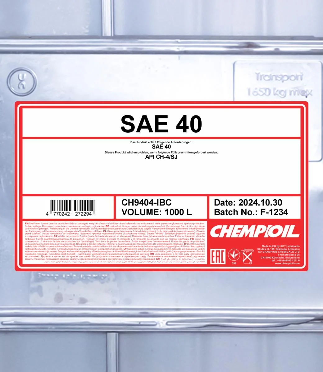 CHEMPIOIL - CH9404IBC - SAE 40 1000L