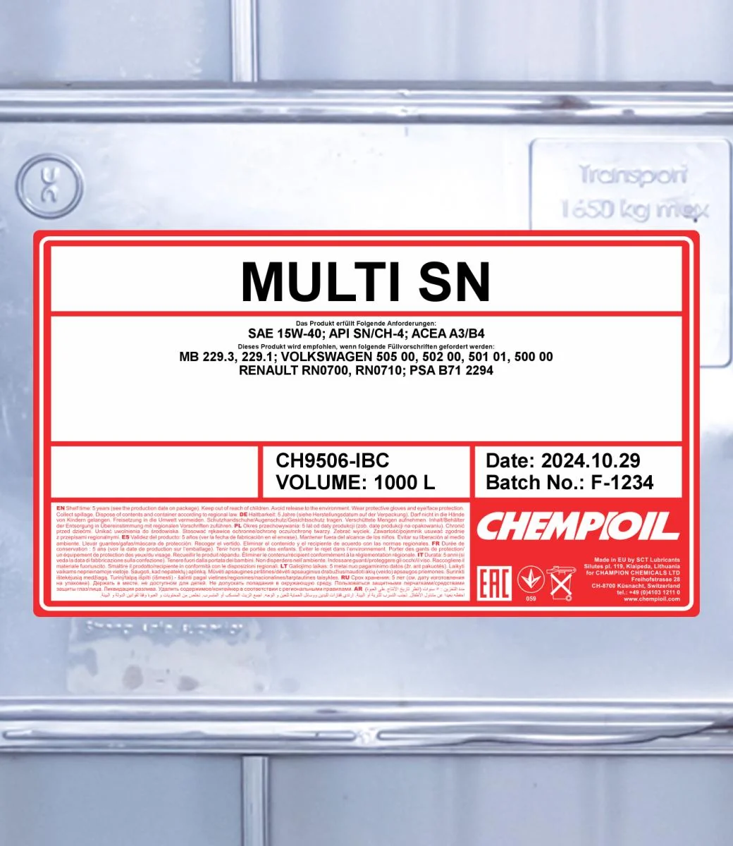 CHEMPIOIL - CH9506IBC - Multi SN 15W-40 1000L