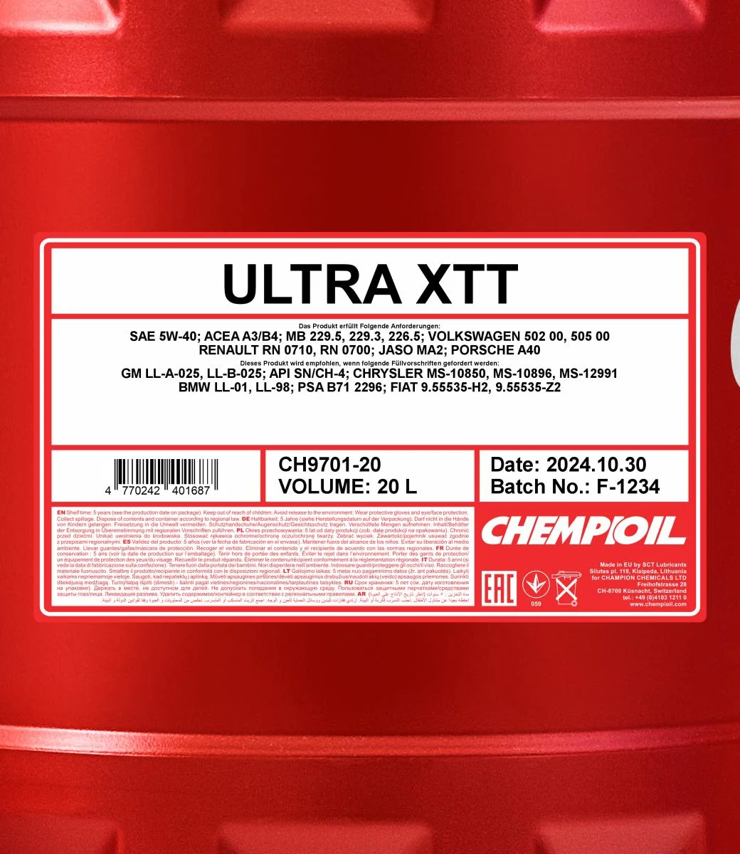 CHEMPIOIL - CH970120 - Ultra XTT 5W-40 20L
