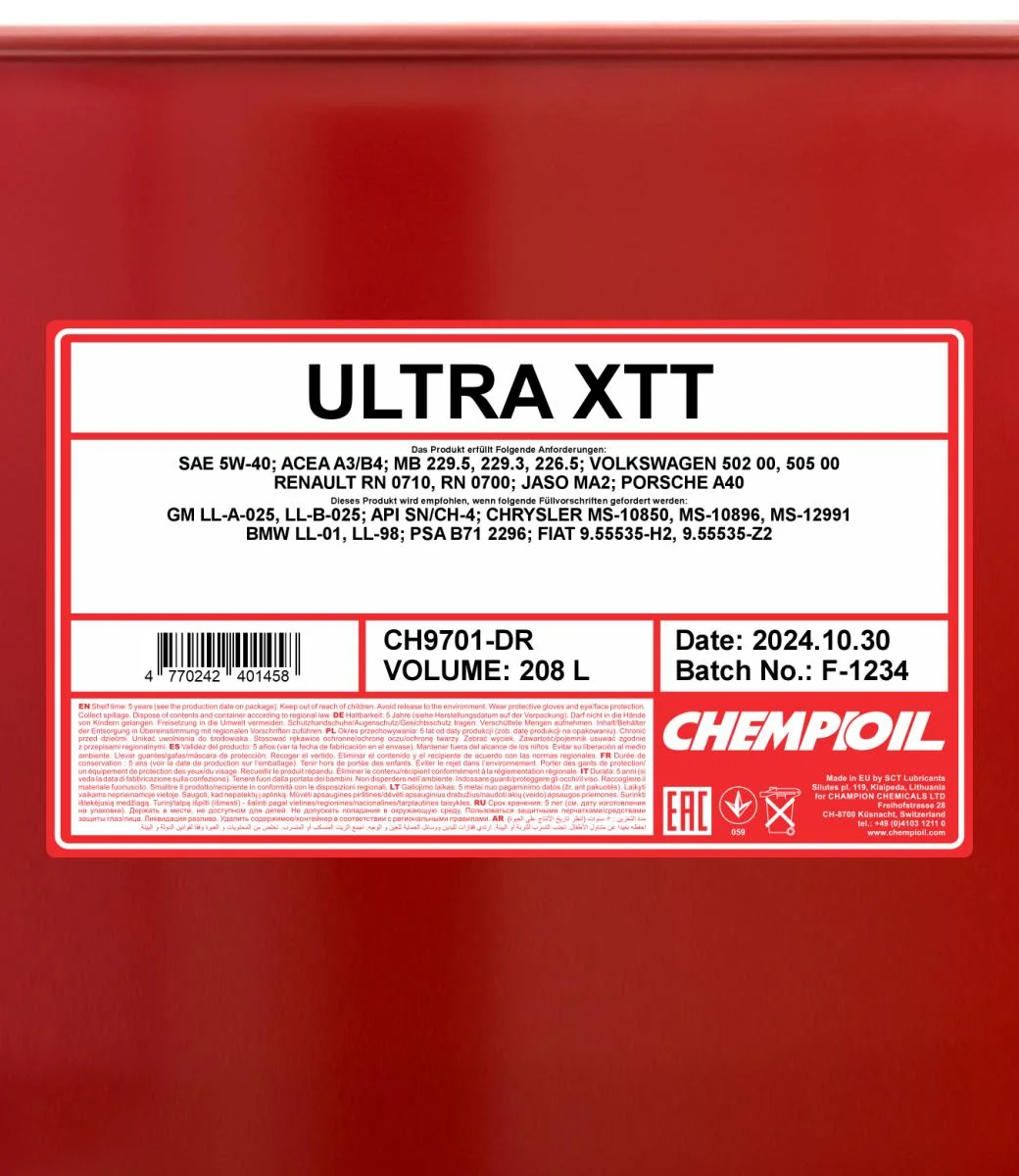 CHEMPIOIL - CH9701DR - Ultra XTT 5W-40 208L