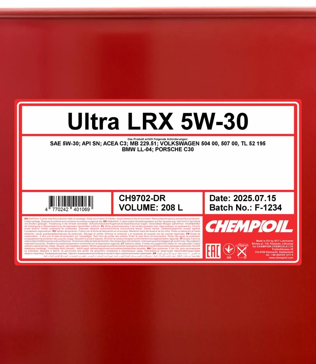 CHEMPIOIL - CH9702DR - Ultra LRX 5W-30 208L