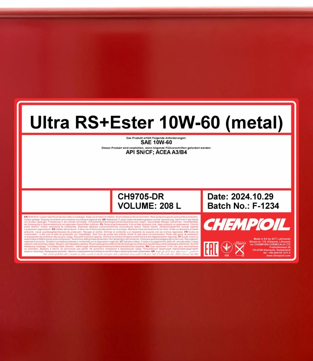 CHEMPIOIL - CH9705DR - Ultra RS+Ester 10W-60 208L