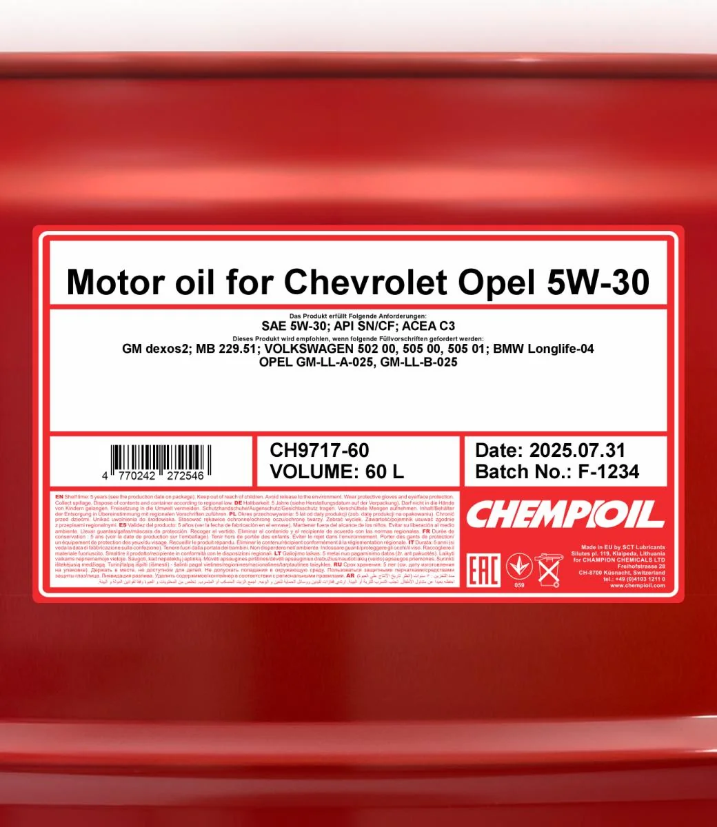CHEMPIOIL - CH971760 - Motor Oil for Chevrolet Opel 5W-30 60L