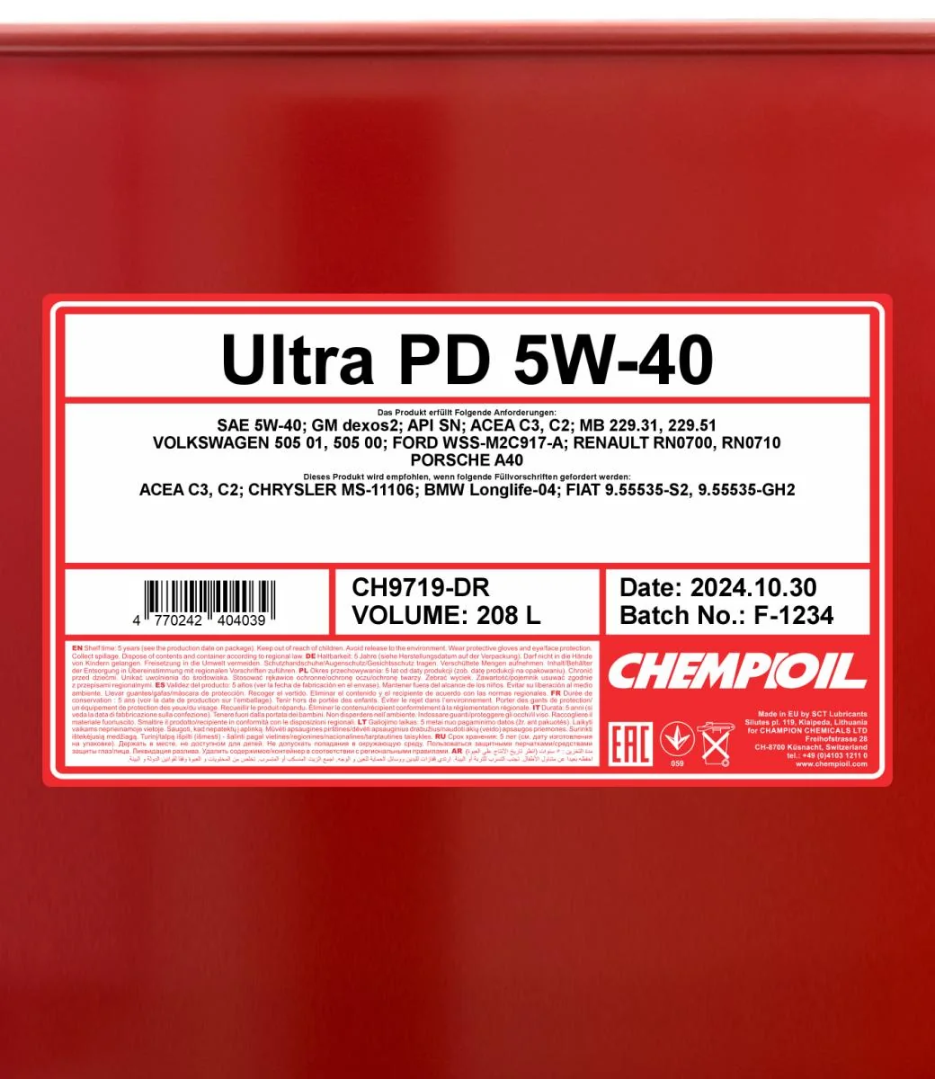 CHEMPIOIL - CH9719DR - Ultra PD 5W-40 208L