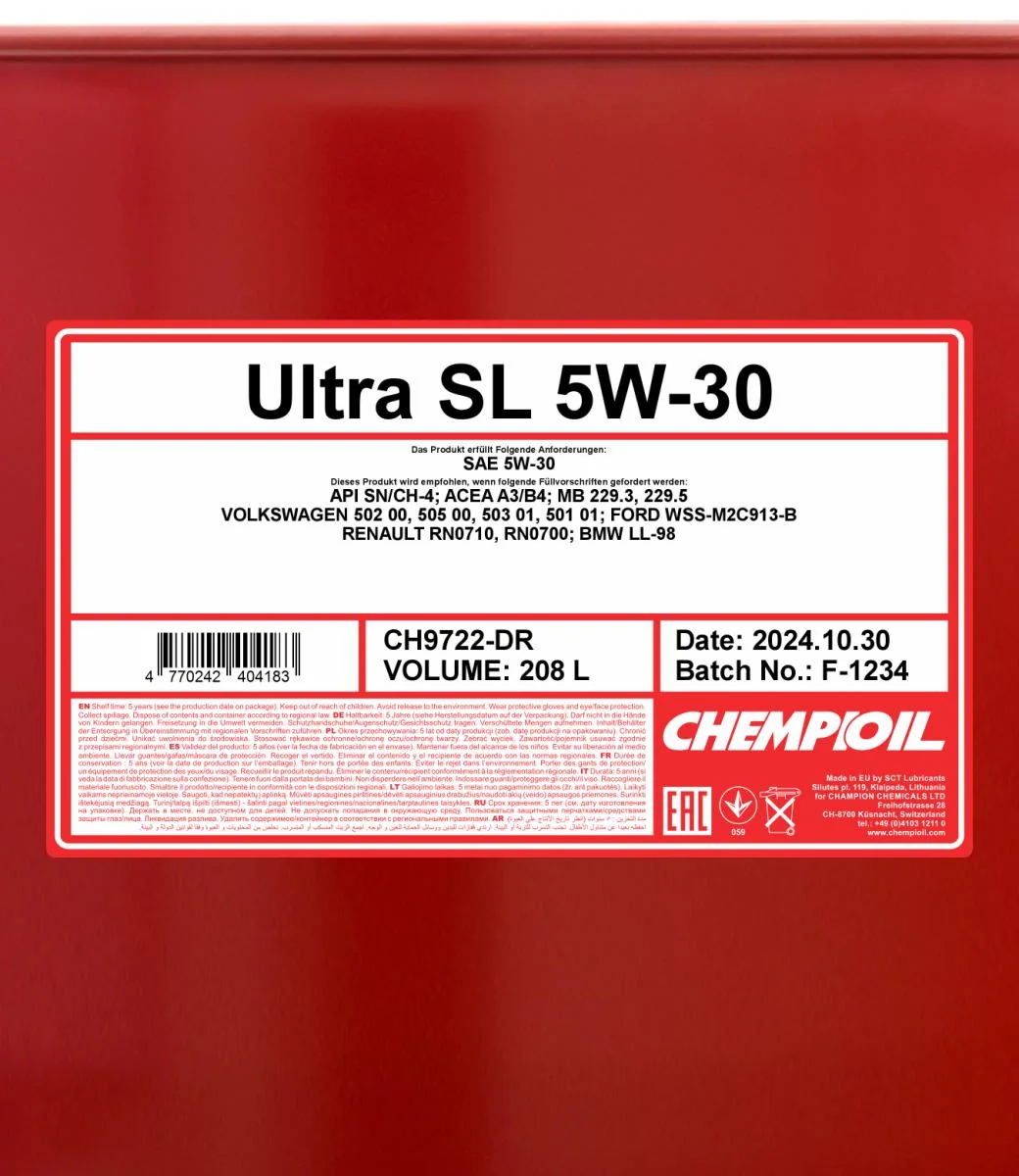 CHEMPIOIL - CH9722DR - Ultra SL 5W-30 208L