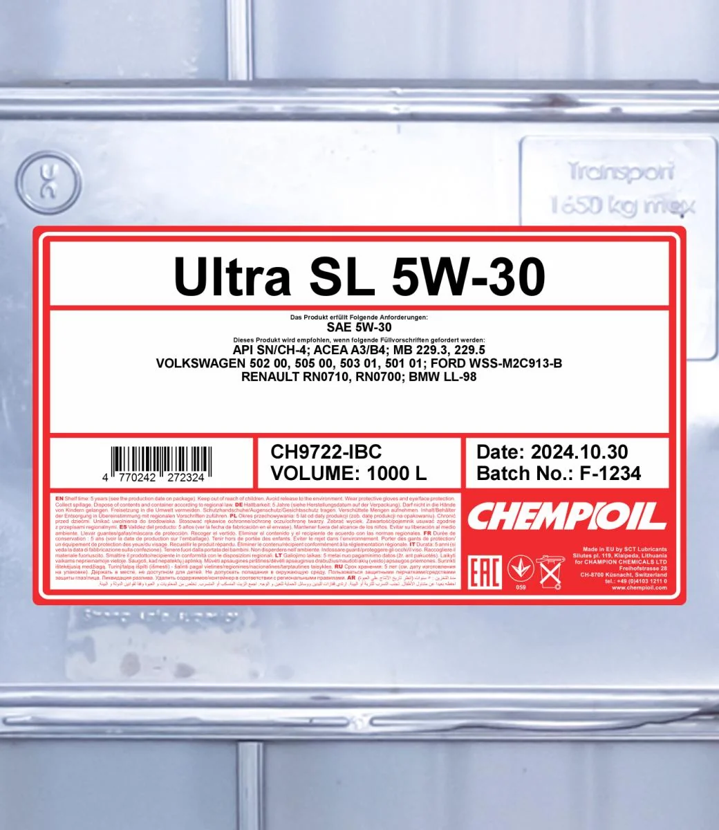 CHEMPIOIL - CH9722IBC - Ultra SL 5W-30 1000L