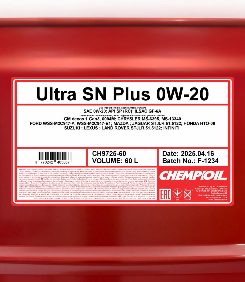 CHEMPIOIL - CH972560 - Ultra SN Plus 0W-20 60L