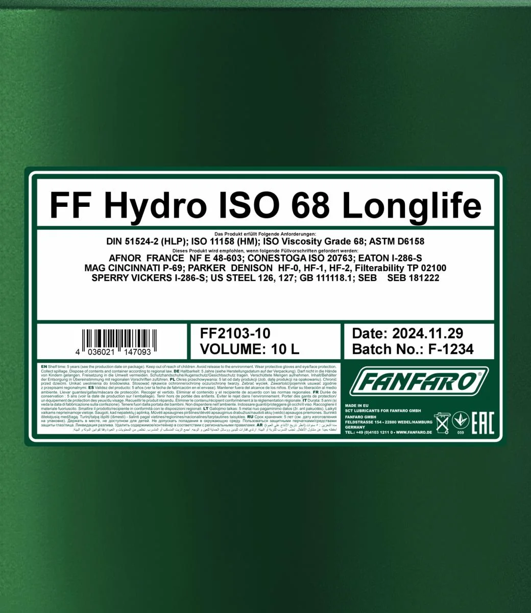 FANFARO - FF210310 - Hydro ISO 68 LONGLIFE 10L