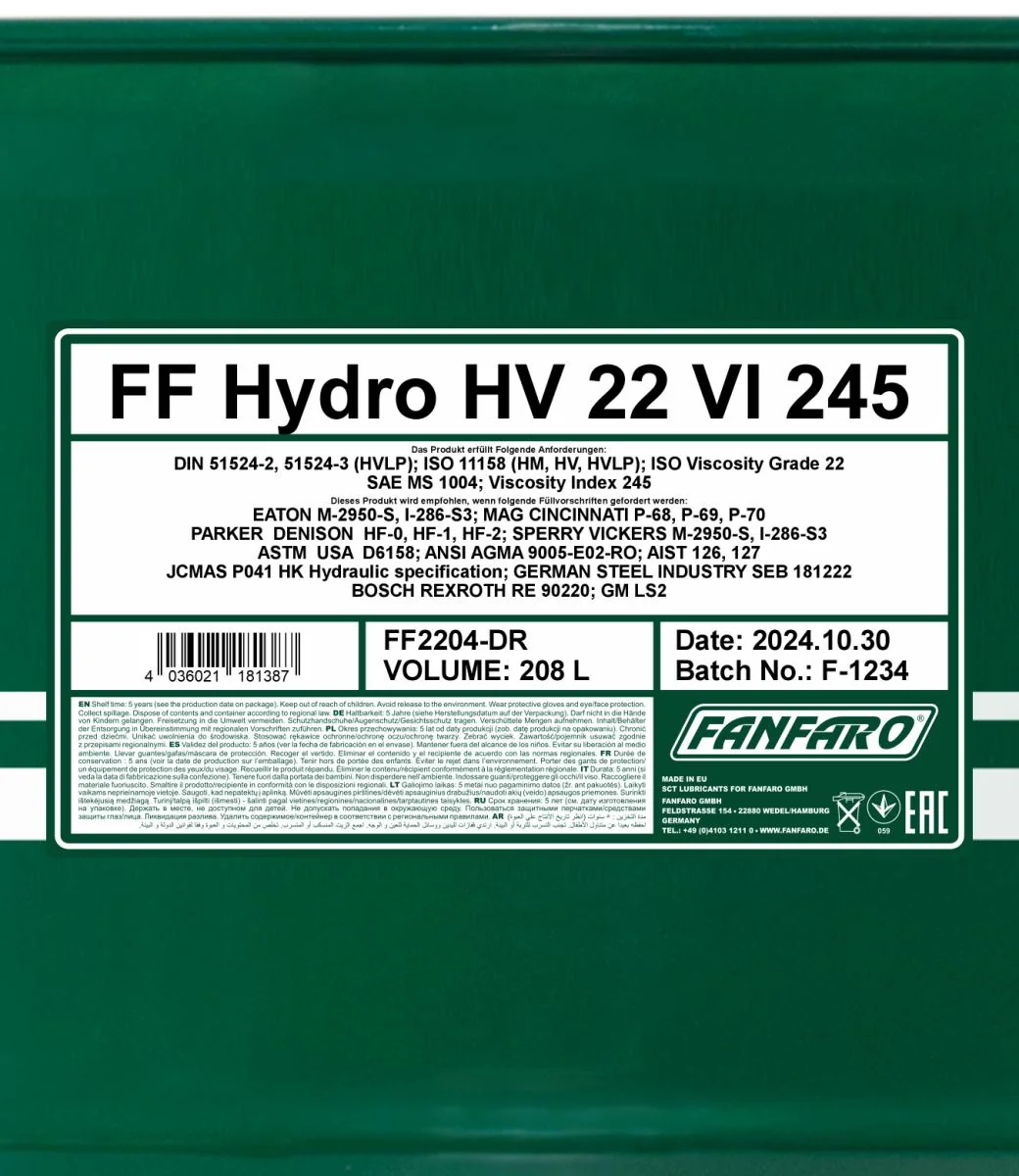 FANFARO - FF2204DR - Hydro HV ISO 22 VI 245 208L