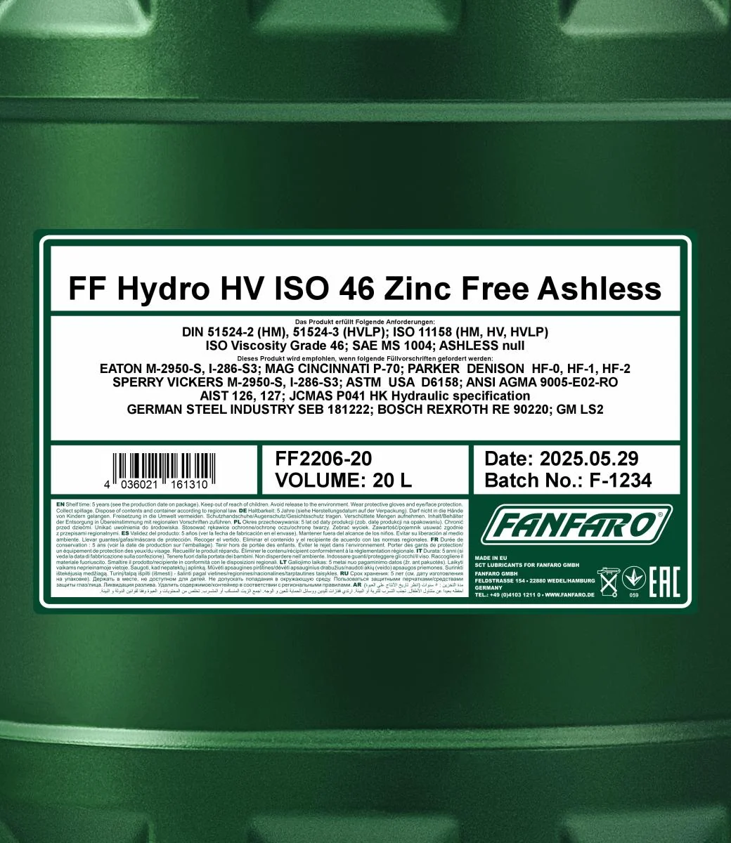 FANFARO - FF220620 - Hydro HV ISO 46 Zinc Free 20L