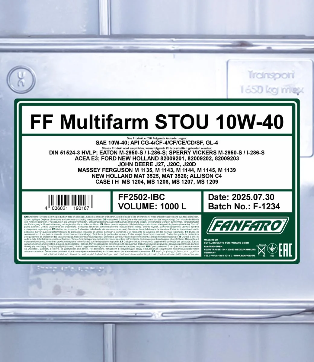 FANFARO - FF2502IBC - Multifarm STOU 10W-40 1000L
