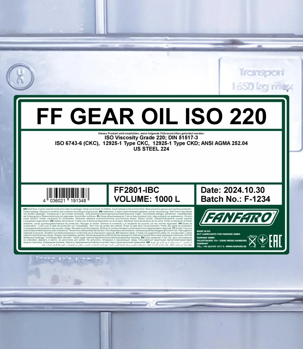 FANFARO - FF2801IBC - Gear Oil ISO 220 1000L