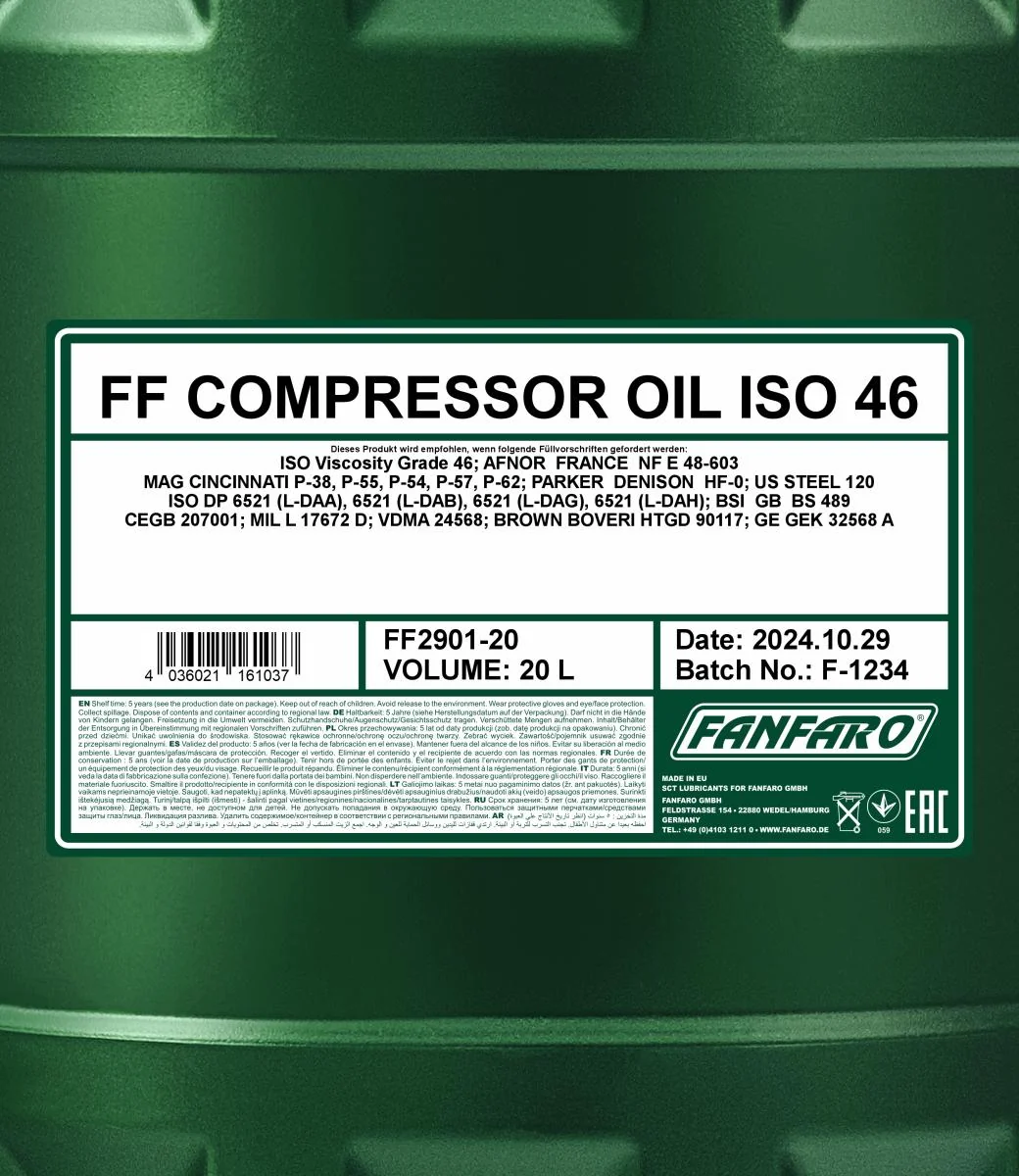 FANFARO - FF290120 - Compressor Oil ISO 46 20L