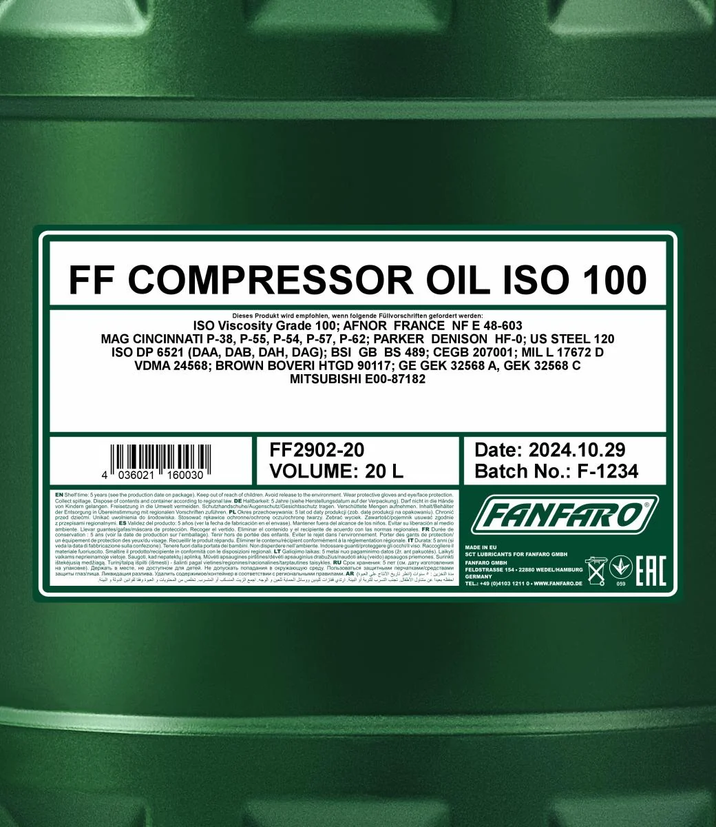 FANFARO - FF290220 - Compressor Oil ISO 100 20L