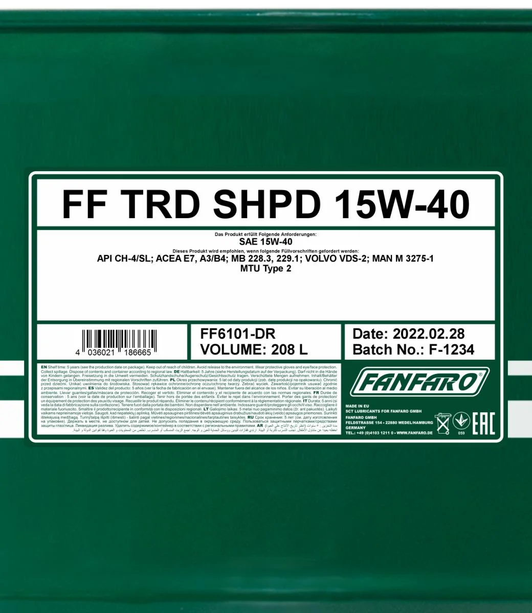 FANFARO - FF6101DR - TRD SHPD 15W-40 208L