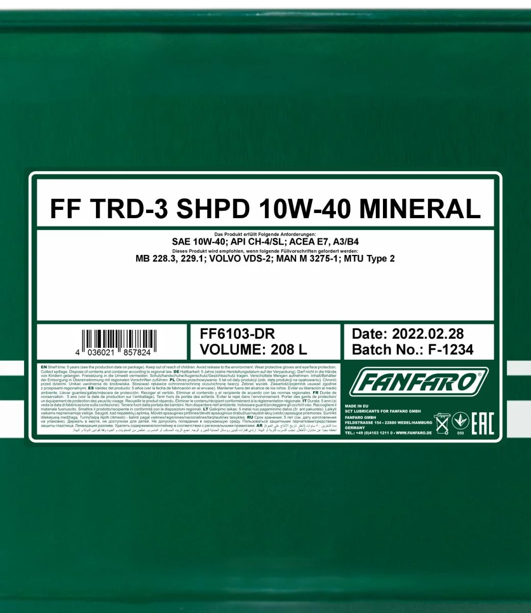 FANFARO - FF6103DR - TRD-3 SHPD 10W-40 Mineral 208L