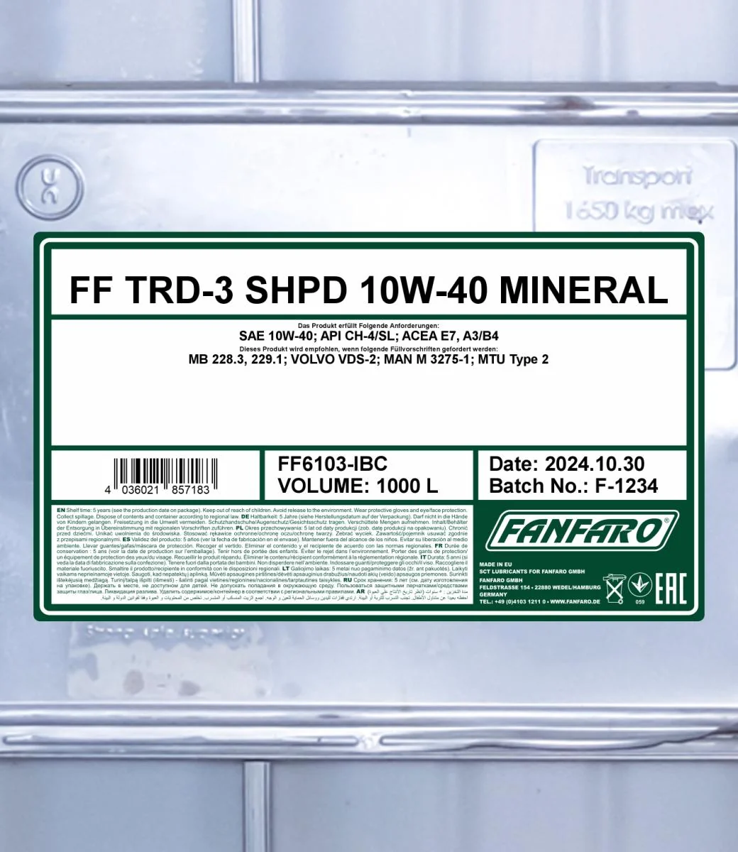 FANFARO - FF6103IBC - TRD-3 SHPD 10W-40 Mineral 1000L