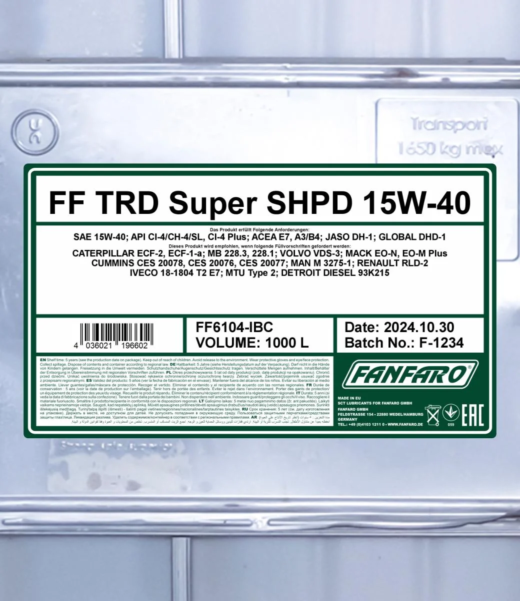 FANFARO - FF6104IBC - TRD Super SHPD 15W-40 1000L