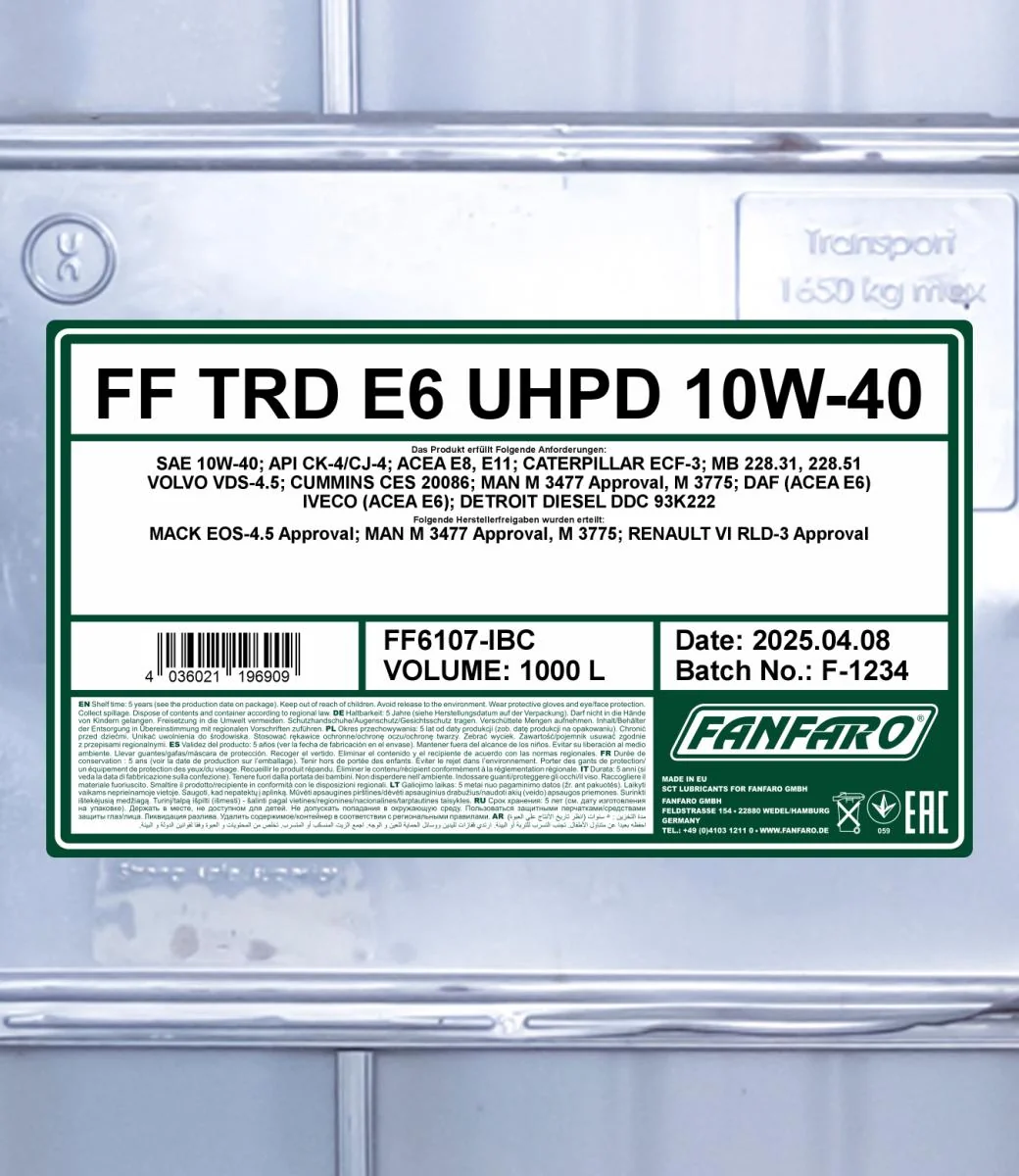 FANFARO - FF6107IBC - TRD E6 UHPD 10W-40 1000L