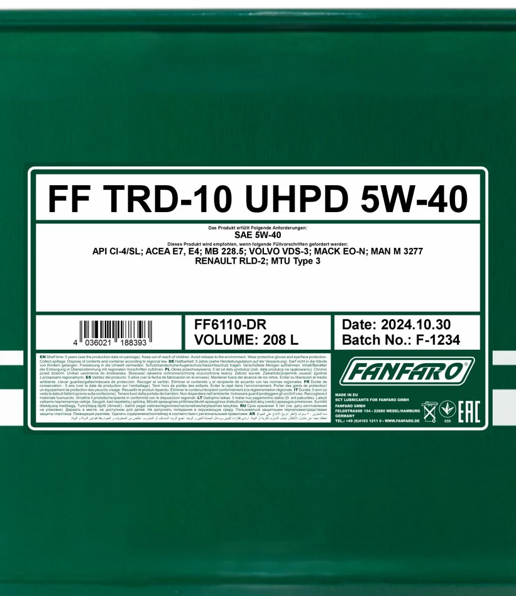 FANFARO - FF6110DR - TRD-10 UHPD 5W-40 208L