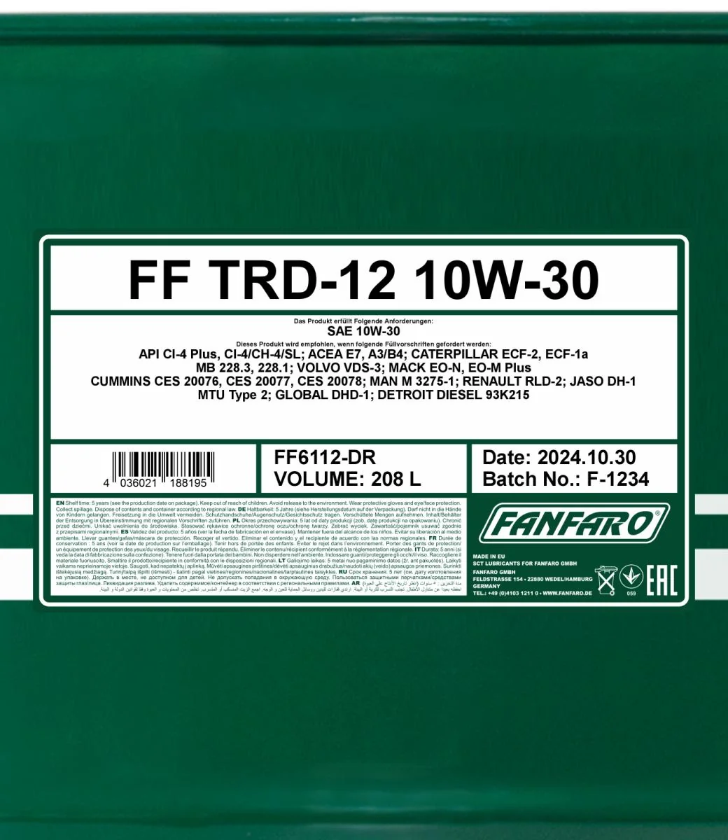 FANFARO - FF6112DR - TRD-12 SHPD 10W-30 208L