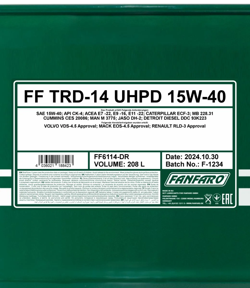 FANFARO - FF6114DR - TRD-14 UHPD 15W-40 208L