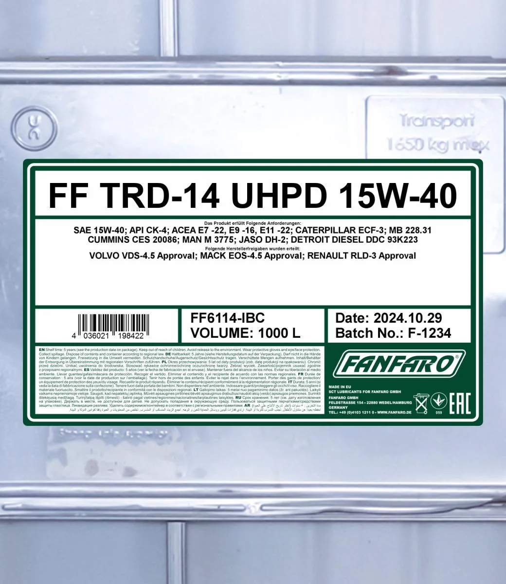 FANFARO - FF6114IBC - TRD-14 UHPD 15W-40 1000L