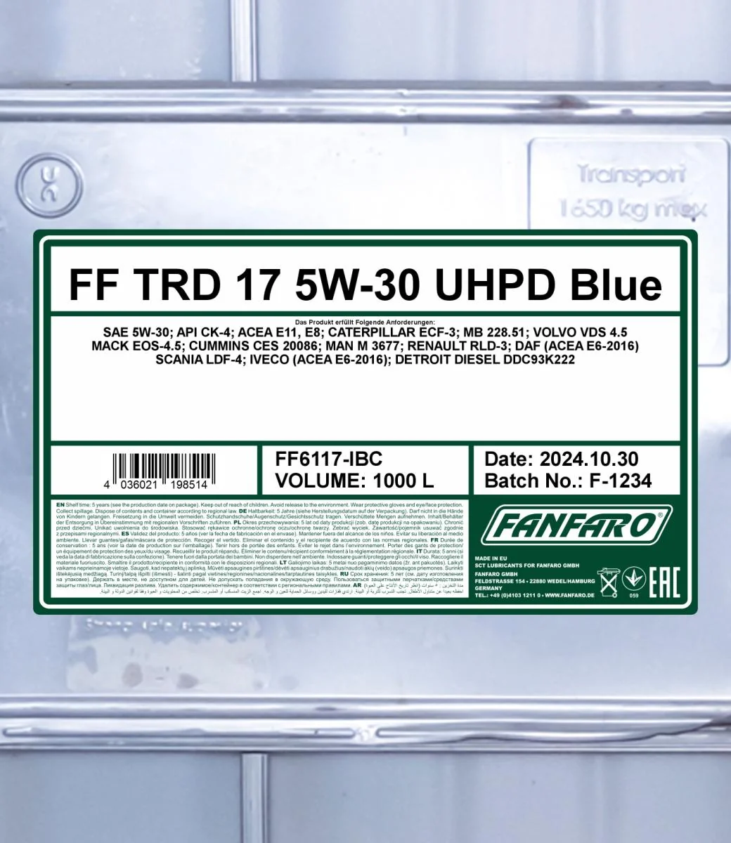 FANFARO - FF6117IBC - TRD-17 UHPD 5W-30 Blue 1000L