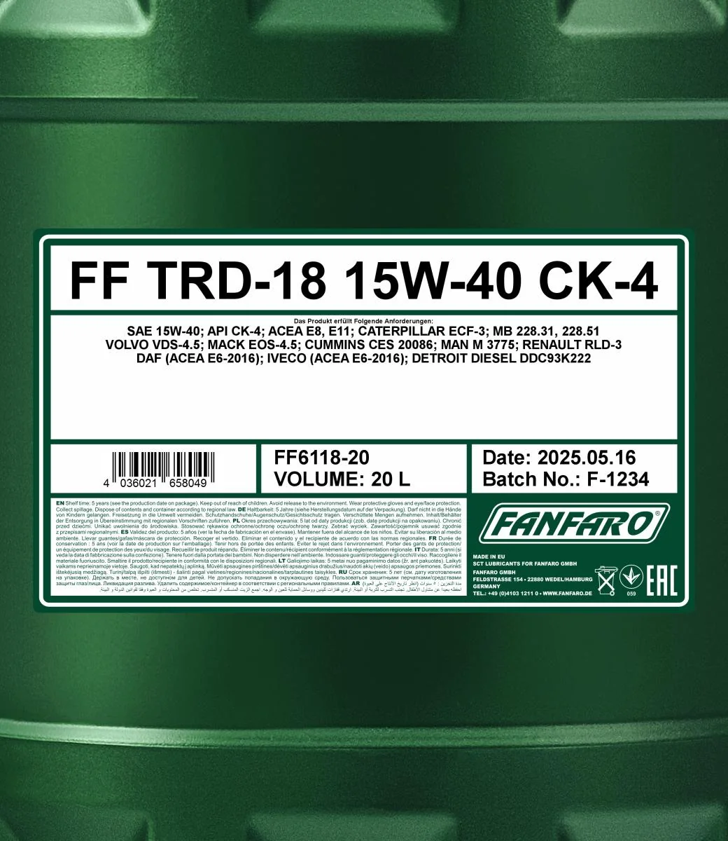 FANFARO - FF611820 - TRD-18 SHPD 15W-40 20L