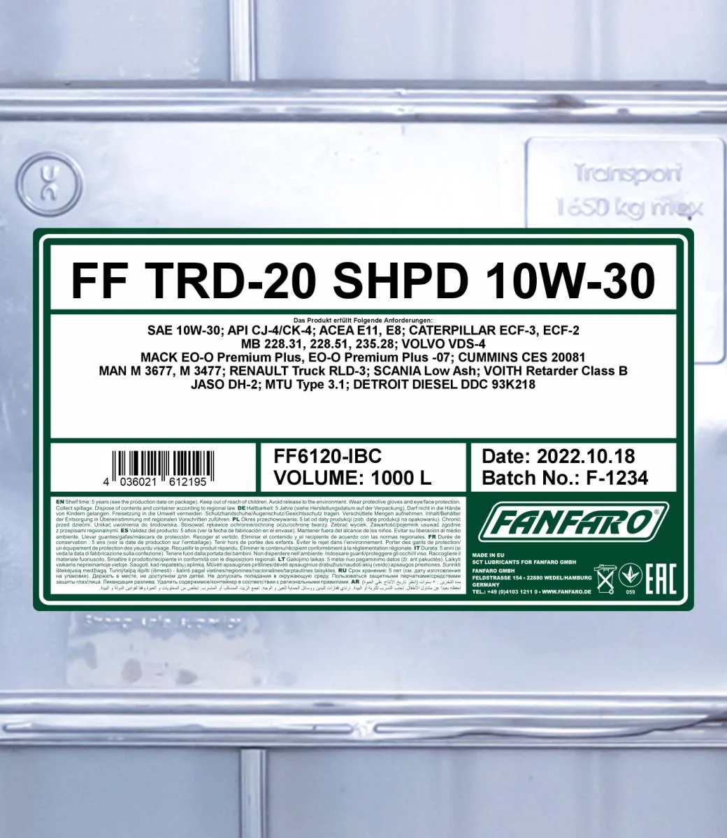 FANFARO - FF6120IBC - TRD-20 SHPD 10W-30 1000L