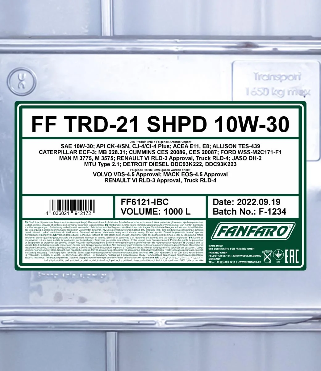 FANFARO - FF6121IBC - TRD-21 SHPD 10W-30 1000L