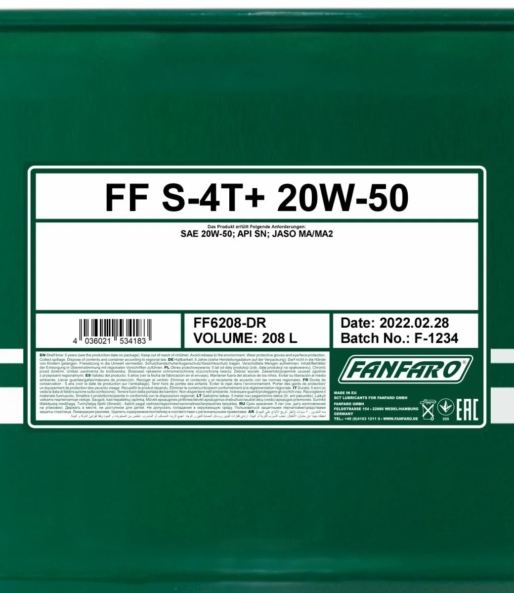 FANFARO - FF6208DR - S-4T+ SAE 20W-50 208L