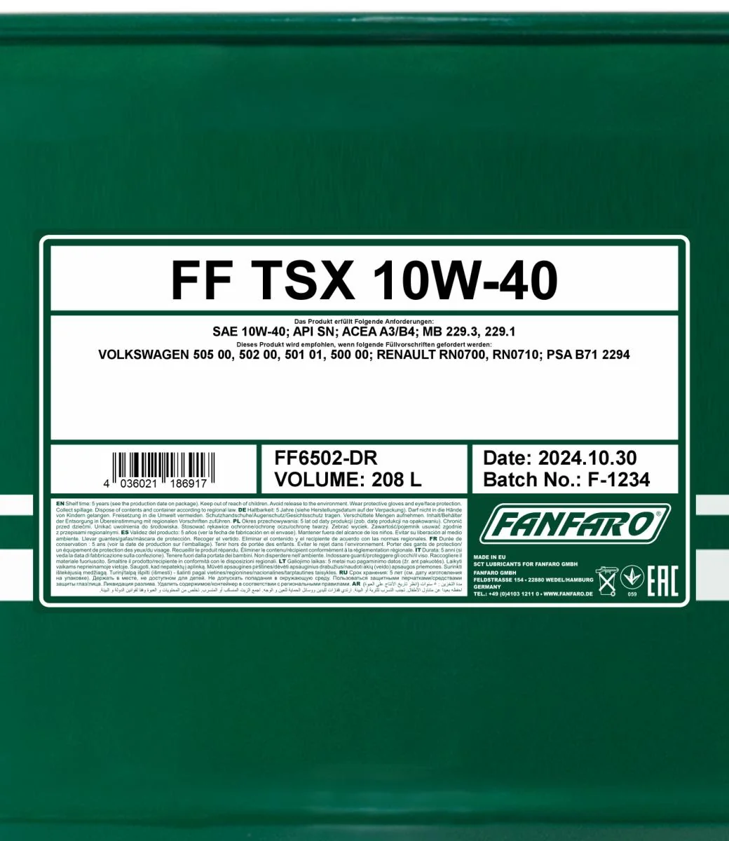 FANFARO - FF6502DR - TSX 10W-40 208L