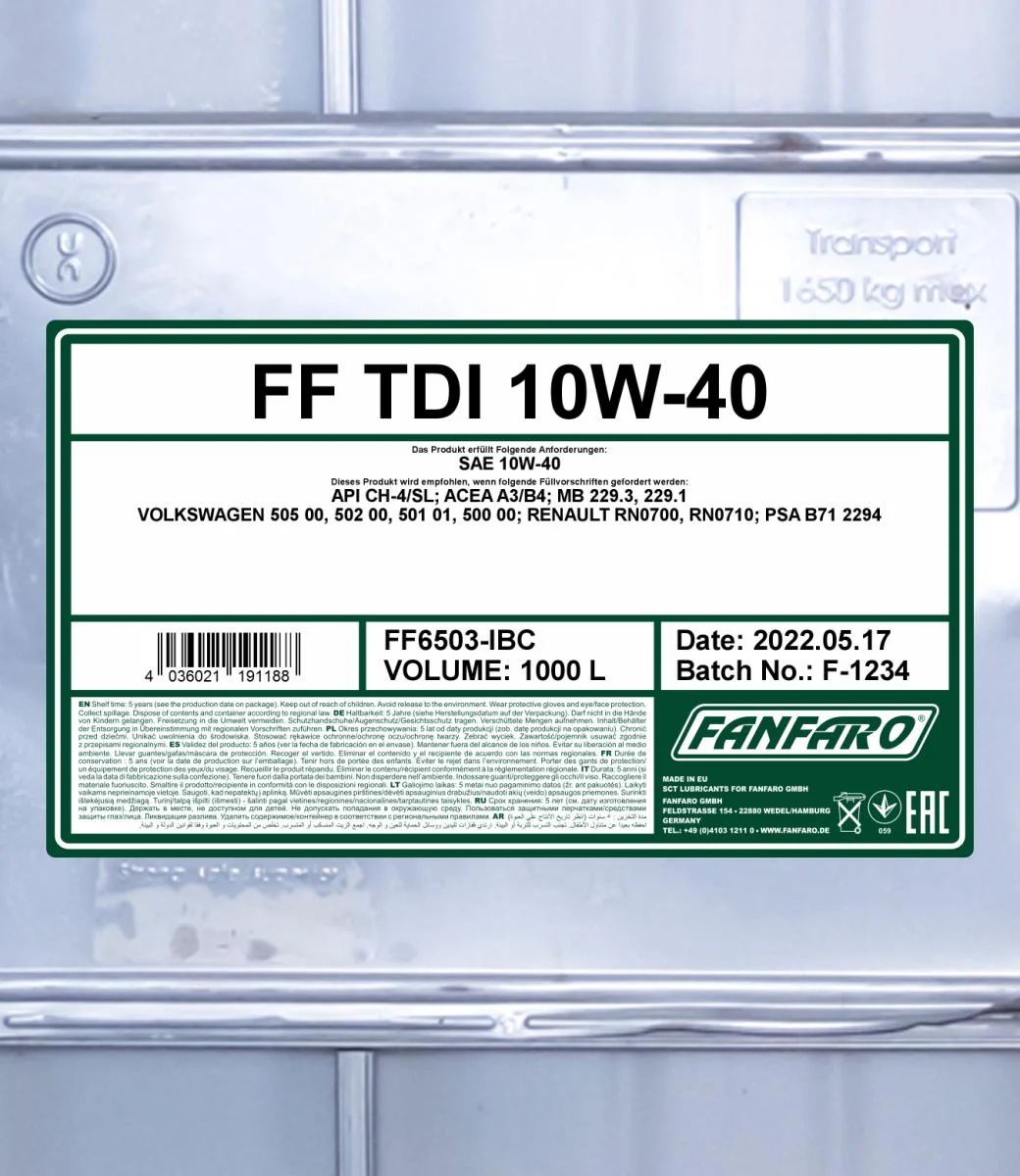 FANFARO - FF6503IBC - TDI 10W-40 1000L