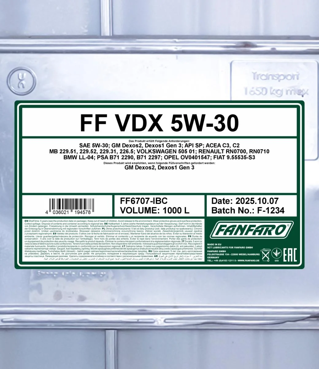 FANFARO - FF6707IBC - VDX 5W-30 1000L