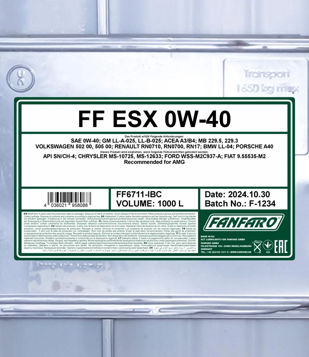 FANFARO - FF6711IBC - ESX 0W-40 1000L