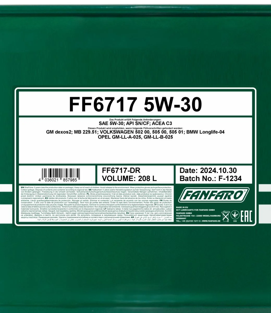 FANFARO - FF6717DR - For Chevrolet Opel 5W-30 208L