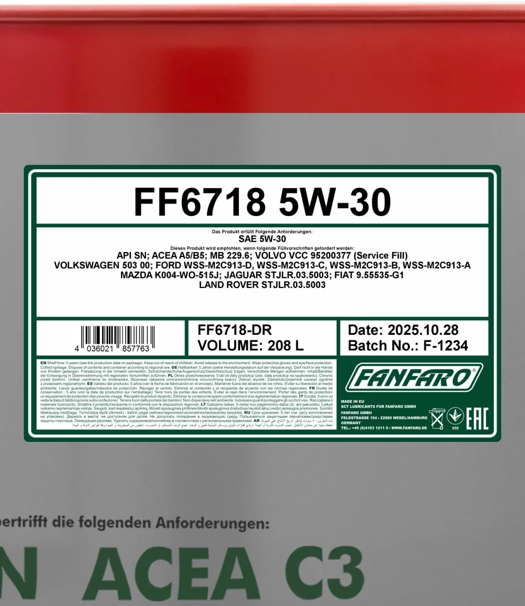 FANFARO - FF6718DR - For Mazda 5W-30 208L