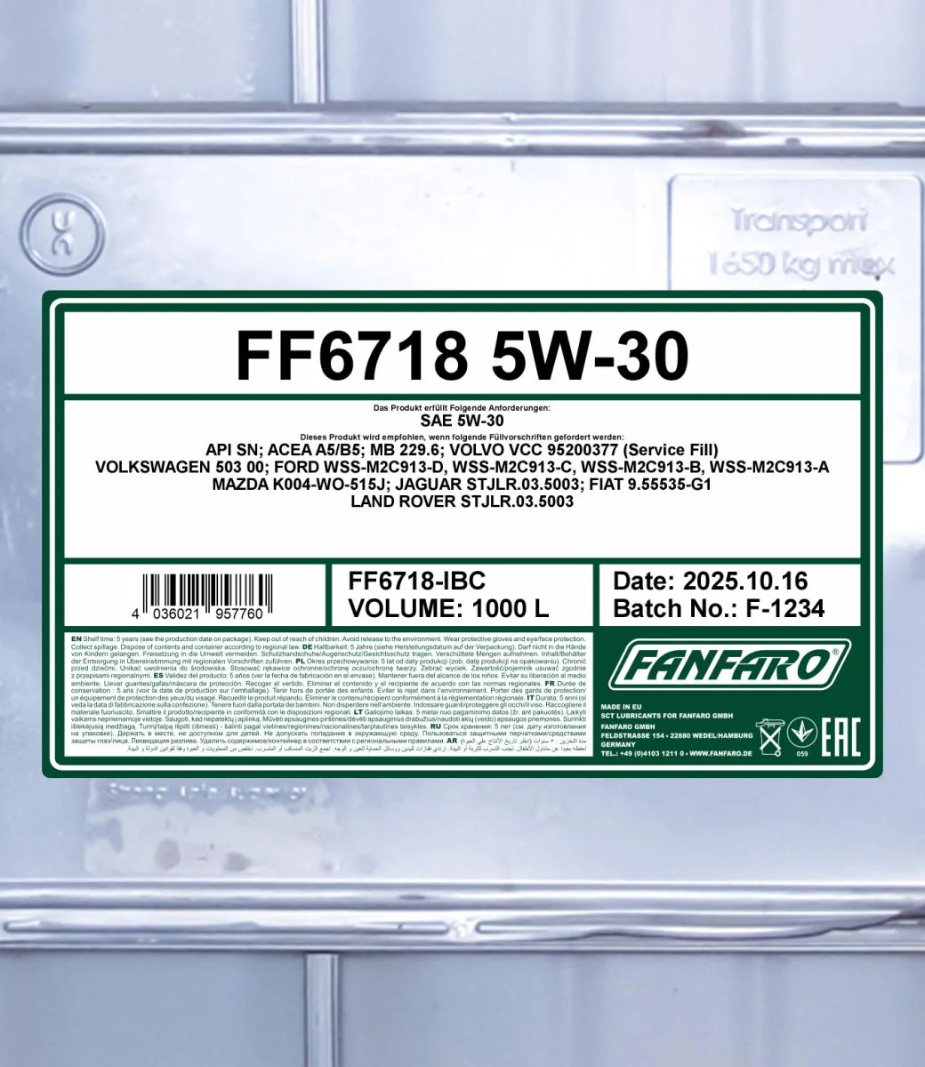 FANFARO - FF6718IBC - For Mazda 5W-30 1000L