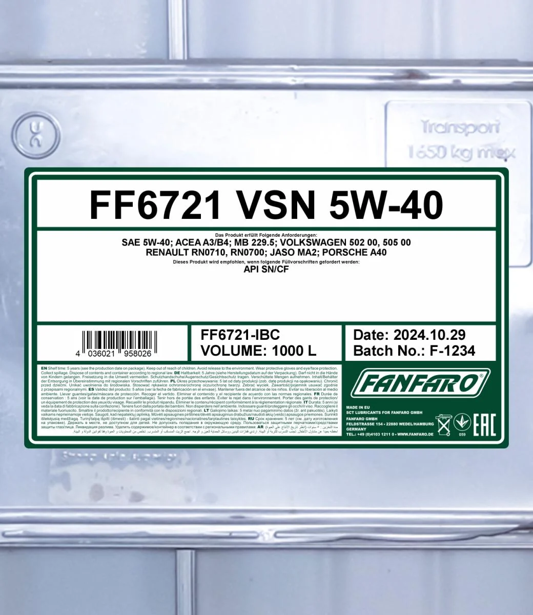 FANFARO - FF6721IBC - VSN 5W-40 1000L