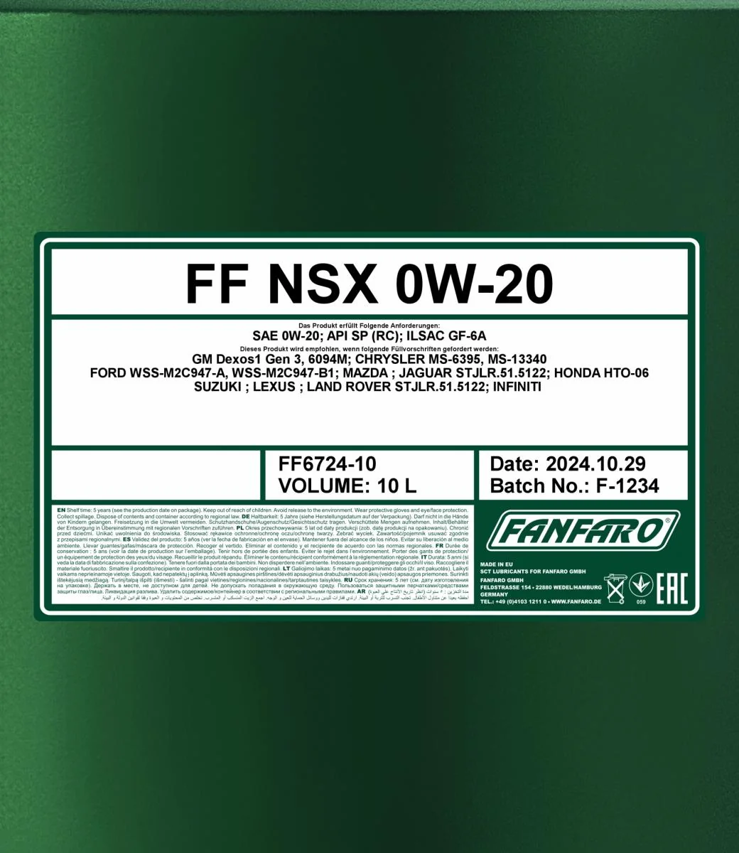 FANFARO - FF672410 - NSX 0W-20 10L