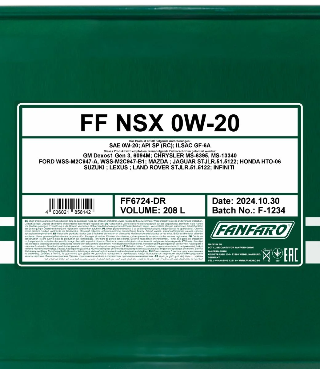 FANFARO - FF6724DR - NSX 0W-20 208L