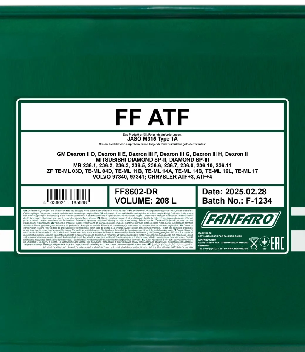 FANFARO - FF8602DR - ATF Universal Full Synthetic 208L