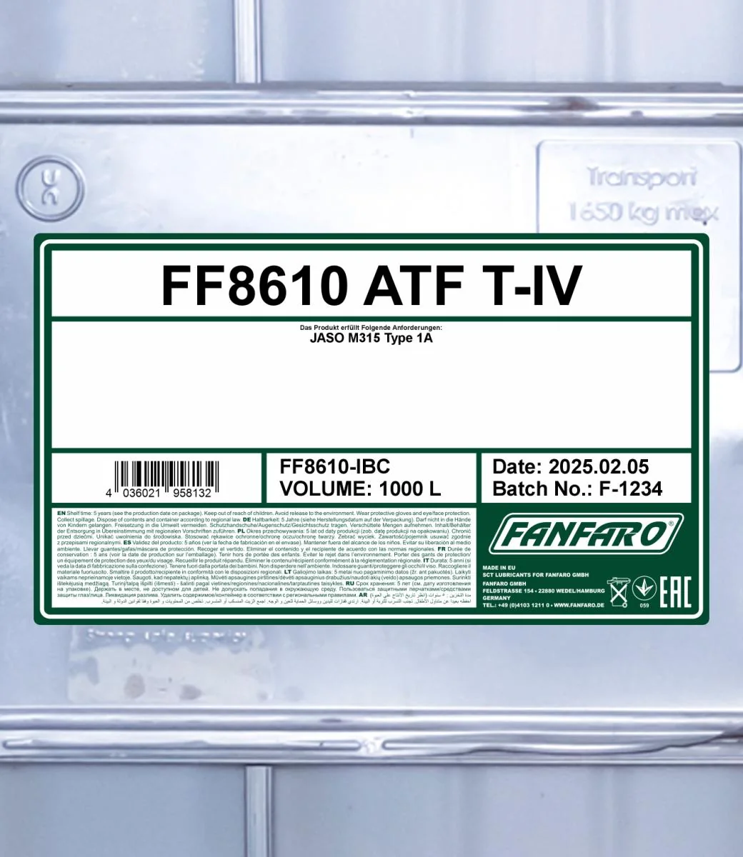 FANFARO - FF8610IBC - ATF T-IV 1000L