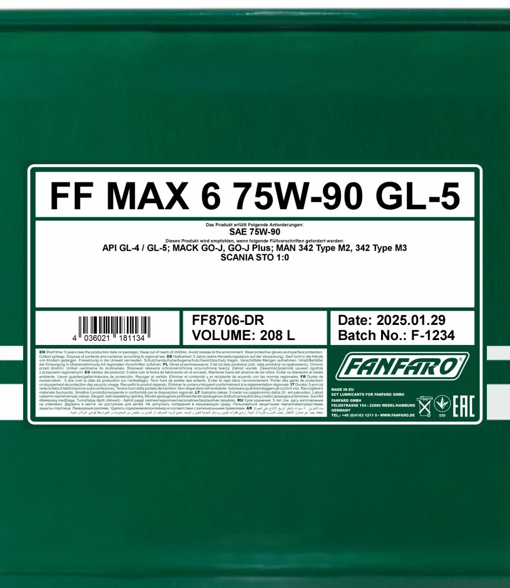 FANFARO - FF8706DR - MAX 6 75W-90 GL-5 208L