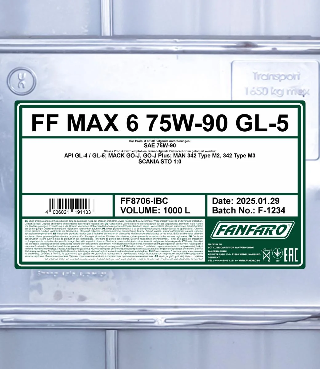FANFARO - FF8706IBC - MAX 6 75W-90 GL-5 1000L