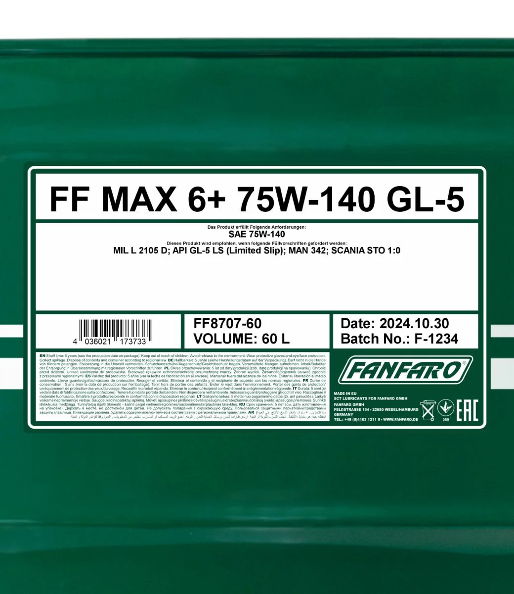 FANFARO - FF870760 - MAX 6+ 75W-140 GL-5 60L
